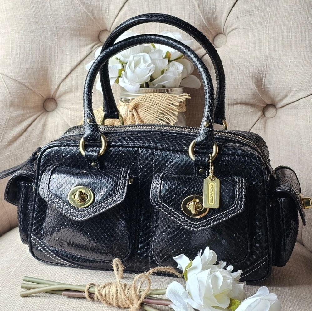 Vintage Coach Genuine Python Gallery Pocket Sachel # 8A84 ( Black ) - Picture 4 of 16